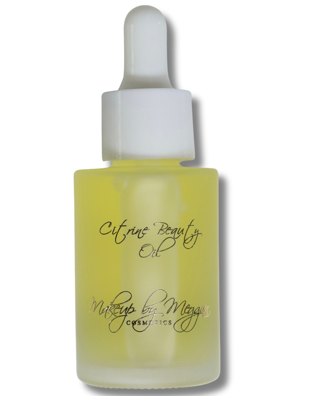 Makeup by Meggan Citrine Glowing Face Oil bottle with golden hue for radiant, hydrated skin